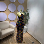 Elegant Sexy Halter Neck Mesh Printed Sleeveless Slim Fit Open Back Evening Dress