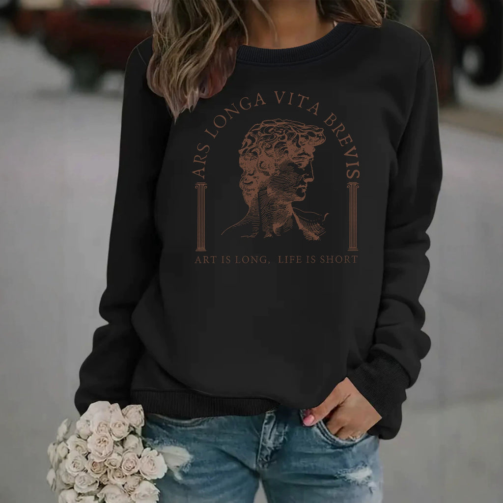 Life Hardship Short Pattern Printed Round Neck Velvet Hoodie