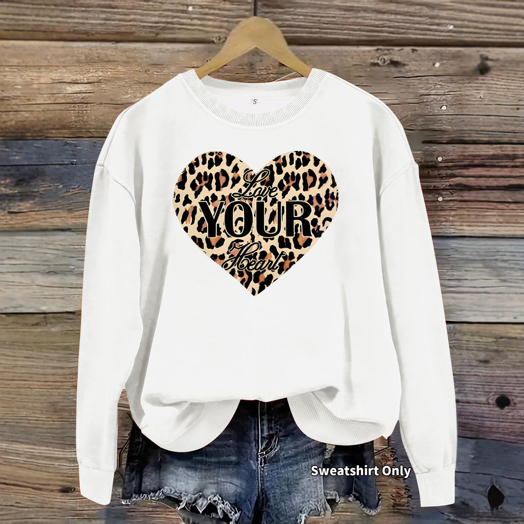 Leopard patterned heart-shaped fleece hoodie