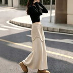 Design-Inspired Spliced Dark Gray Knit Drawstring Waist Maxi Skirt for Women