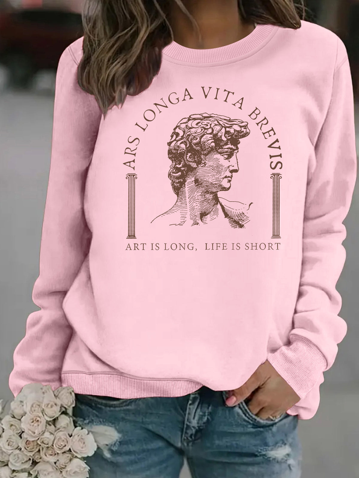 Life Hardship Short Pattern Printed Round Neck Velvet Hoodie