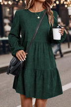 Mist Green Lantern Sleeve Tiered Mini Dress