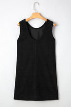 Black Corduroy Exposed Seam Sleeveless Mini Dress
