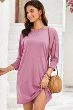 Pink Shirred Cuff 3/4 Sleeve T Shirt Mini Dress