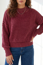 Red Dahlia 100% Cotton Drop Shoulder High Neck Ribbed Sweater