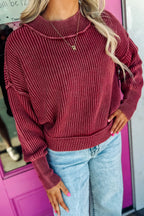 Red Dahlia 100% Cotton Drop Shoulder High Neck Ribbed Sweater