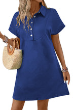 Sky Blue Solid Color Textured Short Sleeve A Line Mini Dress