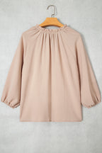 Parchment V Neck Gathered Cuff Three Quarter Sleeve Blouse