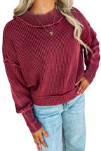 Red Dahlia 100% Cotton Drop Shoulder High Neck Ribbed Sweater