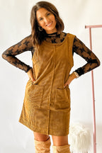 Black Corduroy Exposed Seam Sleeveless Mini Dress